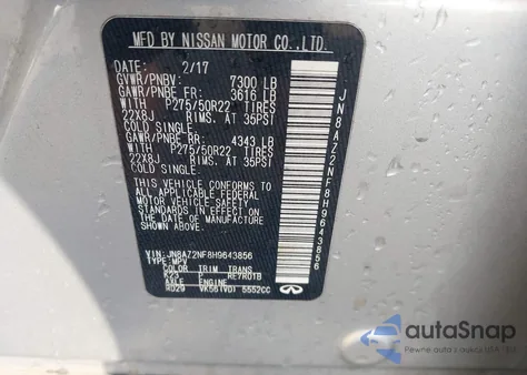 2017 Infiniti Qx80 from USA, damaged, VIN JN8AZ2NF8H9643856